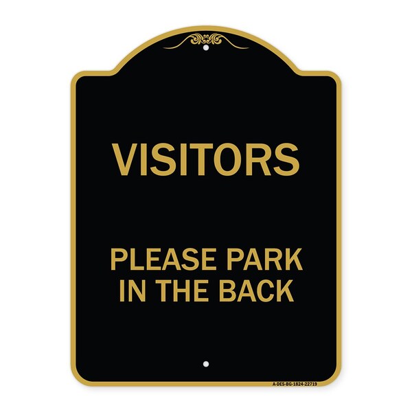 Visitors Please Park in the Back, Black & Gold Aluminum Architectural Sign, 18" x 24", BG-1824-22719